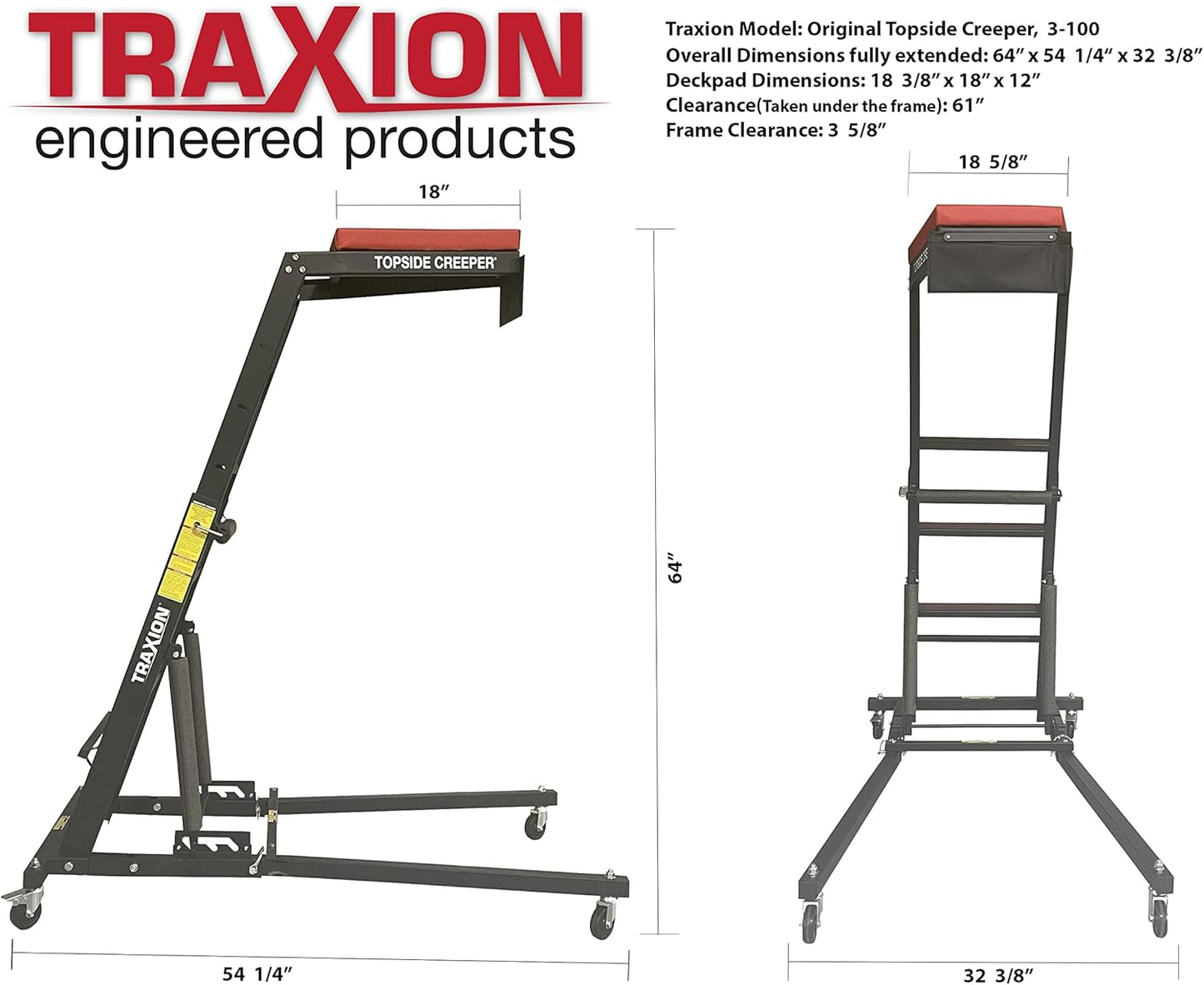 Traxion 3-100 Foldable Topside Engine Creeper, Heavy Duty