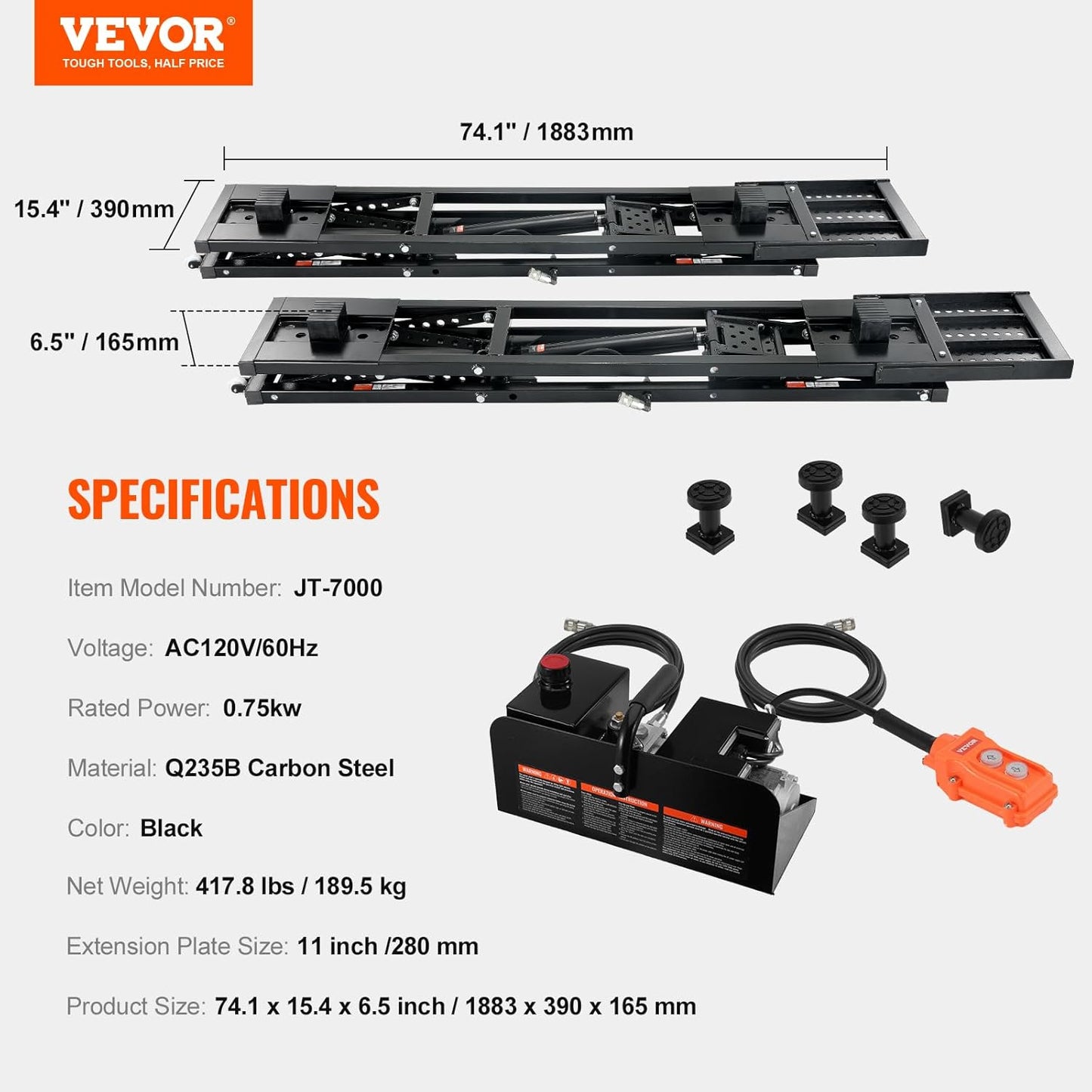 VEVOR 7000LB Portable Car Lift, 26.8" Heavy Duty Garage Jack