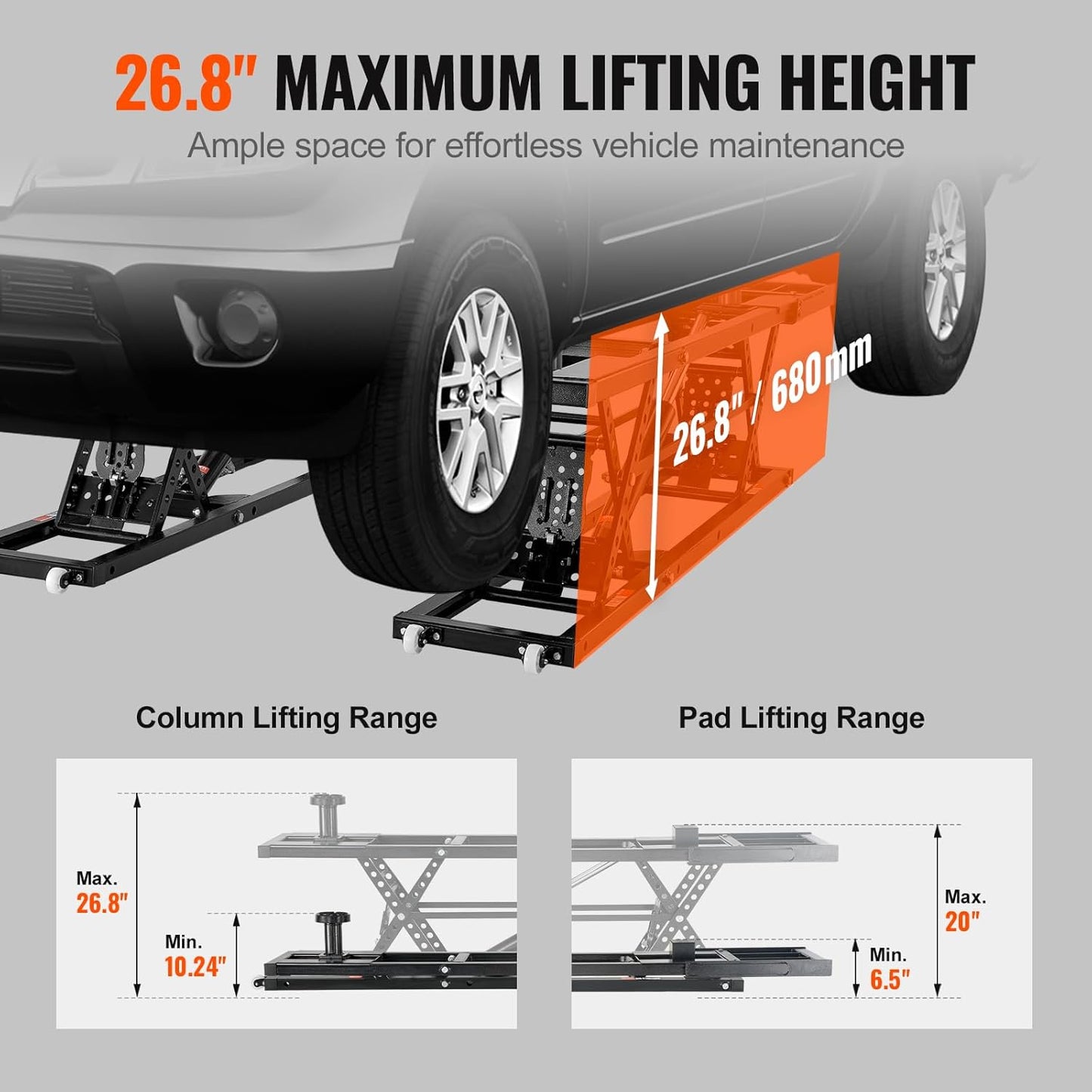 VEVOR 7000LB Portable Car Lift, 26.8" Heavy Duty Garage Jack