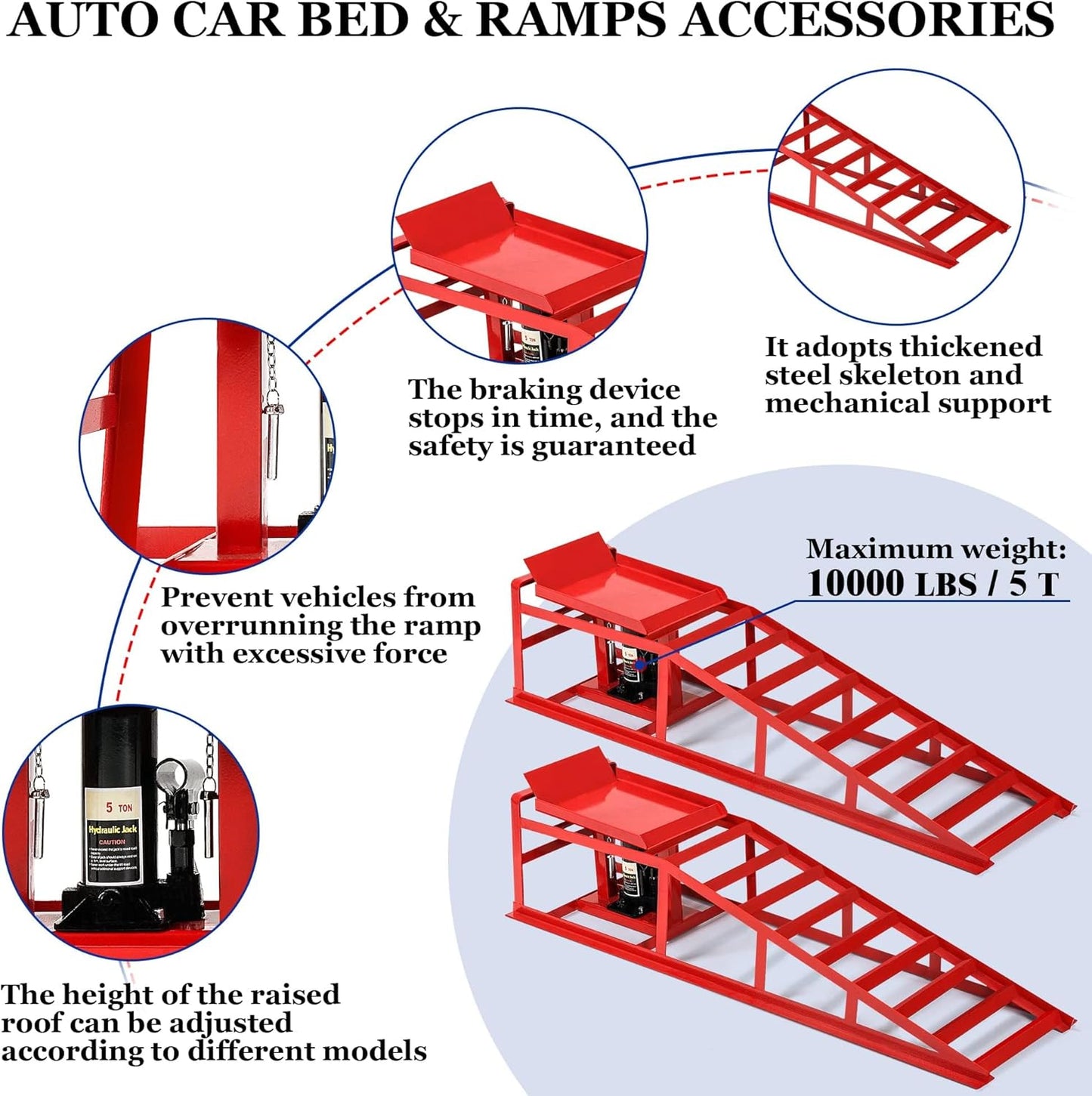 2PCS 5T Hydraulic Car Ramps, 11060lbs Heavy Duty Lift Set